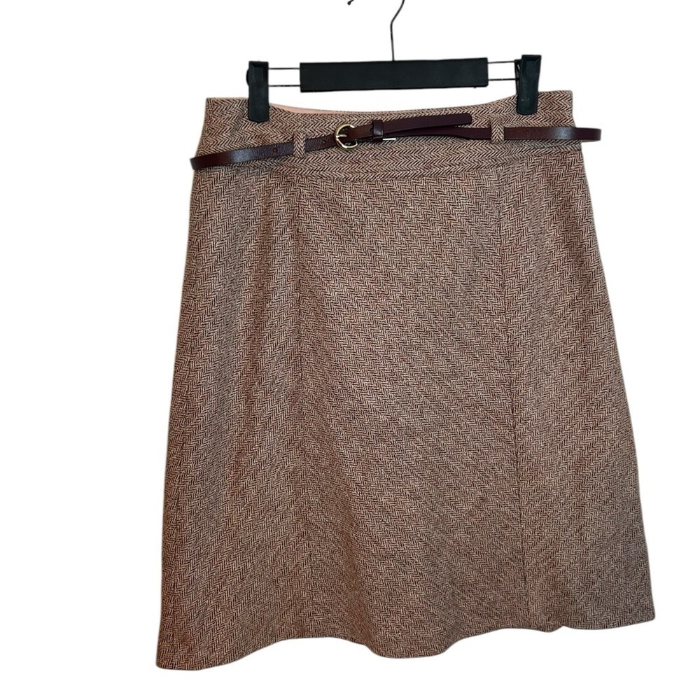 Ann Taylor Tan Wool Leather Belted A-Line Skirt